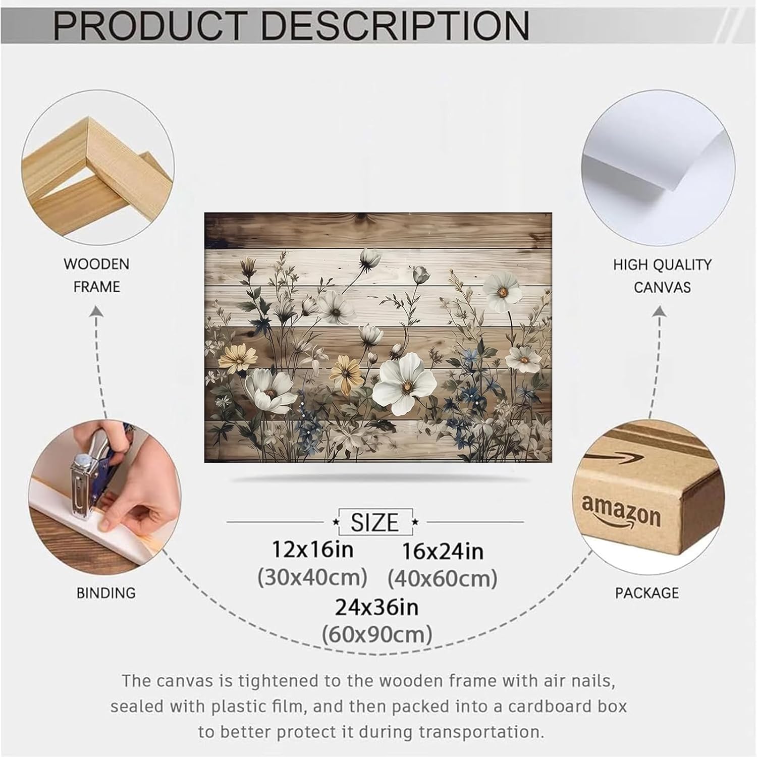 Vintage Floral Wall Art Rustic Flowers Wall Decor Farmhouse Canvas Poster Picture for Home Wall Decor, Living Room and Bedroom Decor 12x16 Inch Ready to Hang